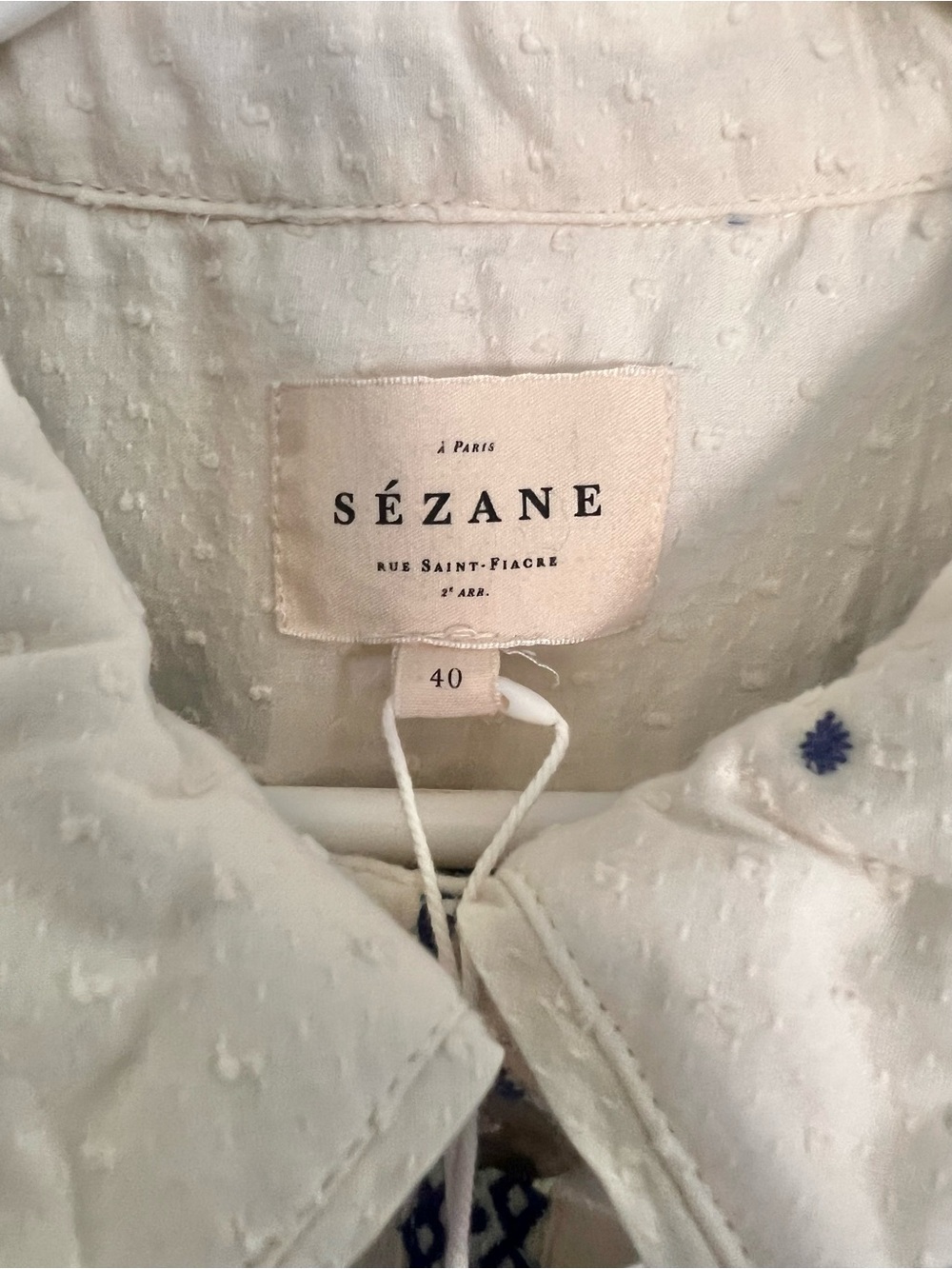 Sezane Smith In Blue Ecru Bandana Embroidered Quilted Floral Jacket Size 40 - Picture 7 of 11